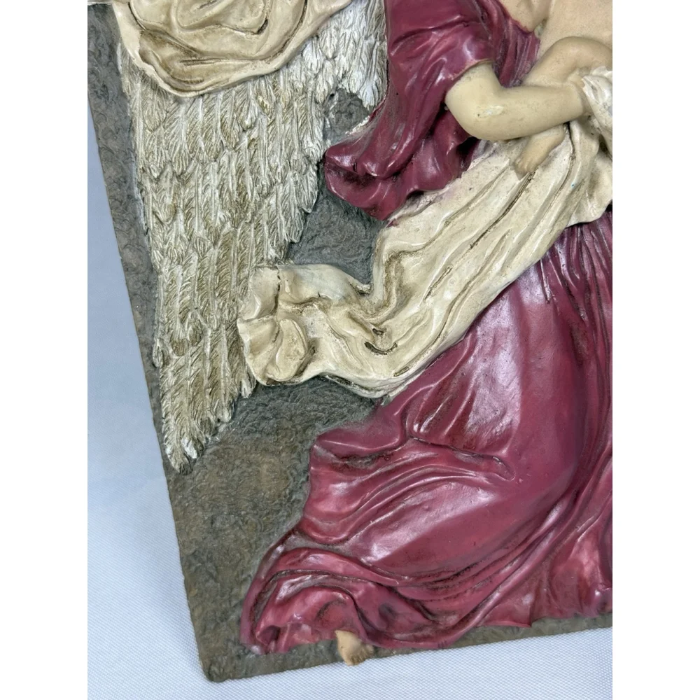 Vintage? Angel With Children Wall Art Plaque Tile With Stand Christian Holy 3D